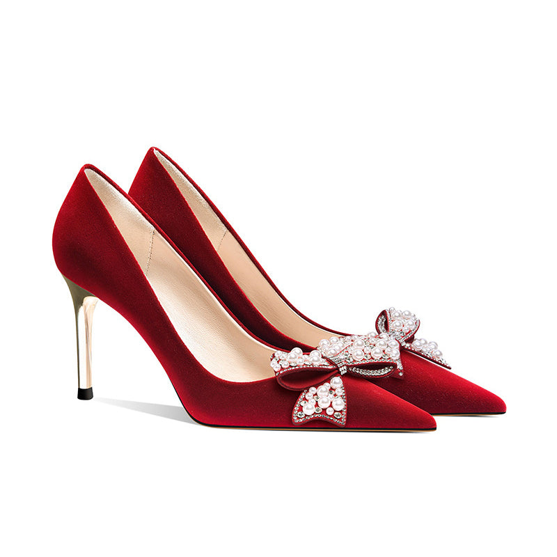 Bow Accent Pointed Toe Heels for Women