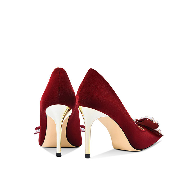 Bow Accent Pointed Toe Heels for Women