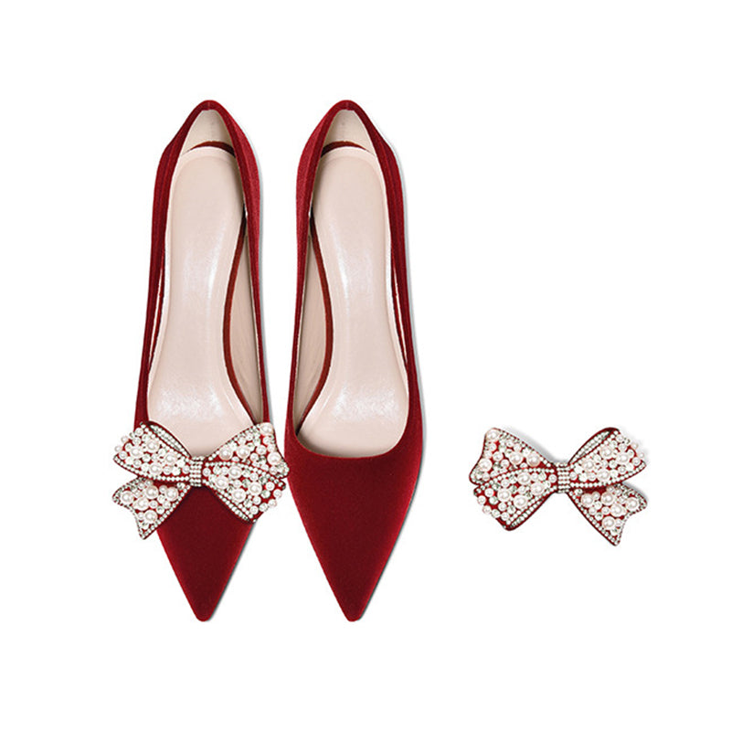 Bow Accent Pointed Toe Heels for Women